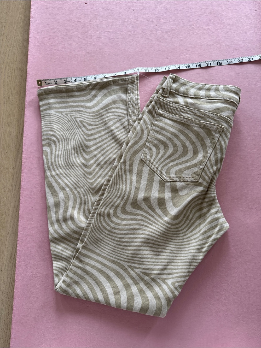 H&M Beige Swirl-Pattern flare leg Low waist Chinos